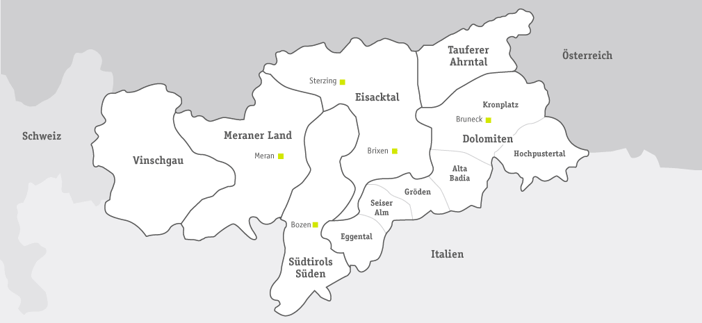 Regionen in Südtirol mit Karte